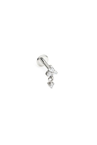 Titanium Trinity Gem Flat Back Stud Earring With Hanging Gem