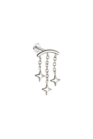 Titanium Hidden Helix Flat Back Stud Earring with Hanging Stars