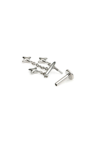 Titanium Hidden Helix Flat Back Stud Earring with Hanging Stars