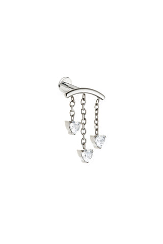 Titanium Hidden Helix Flat Back Stud Earring with Hanging Gems