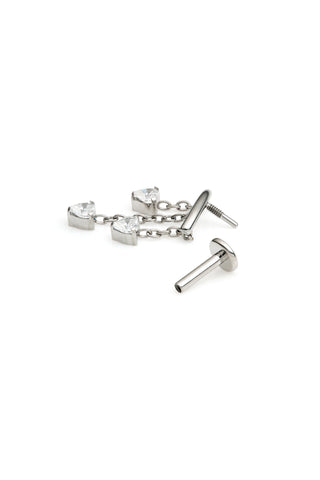 Titanium Hidden Helix Flat Back Stud Earring with Hanging Gems