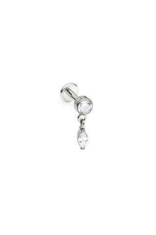 Titanium Jewelled Flat Back Stud Earring with Hanging Gem
