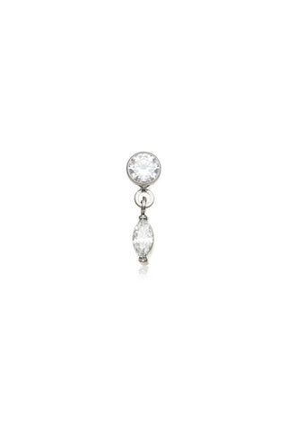 Titanium Jewelled Flat Back Stud Earring with Hanging Gem