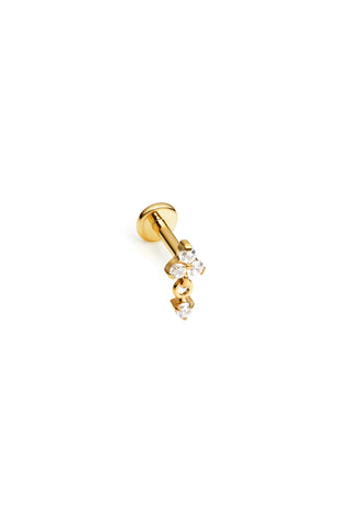 Gold Titanium Trinity Gem Flat Back Stud Earring With Hanging Gem