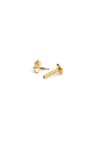 Gold Titanium Trinity Gem Flat Back Stud Earring With Hanging Gem