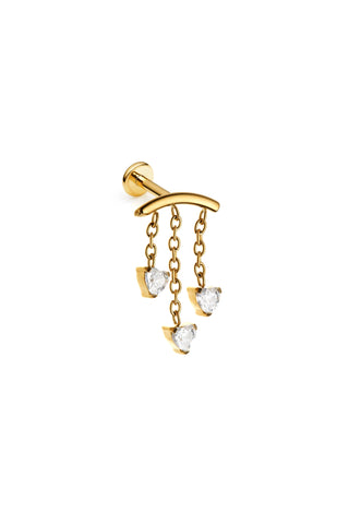 Gold Titanium Hidden Helix Flat Back Stud Earring with Hanging Gems