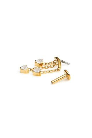 Gold Titanium Hidden Helix Flat Back Stud Earring with Hanging Gems