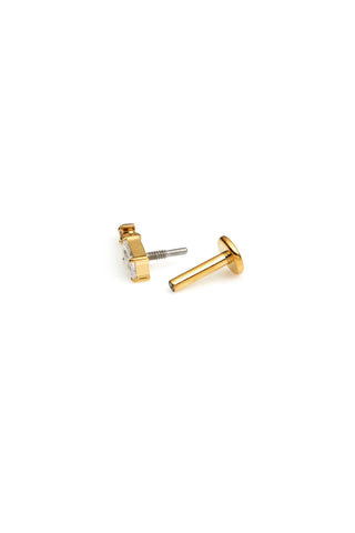 Gold Titanium Baguette Gem Flat Back Stud Earring with Hanging Gem