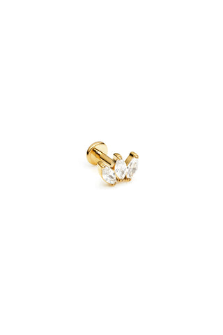 Gold Titanium Triple Marquise Fan Jewelled Flat Back Stud Earring