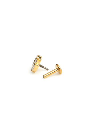 Gold Titanium Triple Marquise Fan Jewelled Flat Back Stud Earring