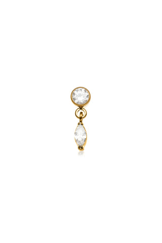 Gold Titanium Round Gem Flat Back Stud Earring with Hanging Gem