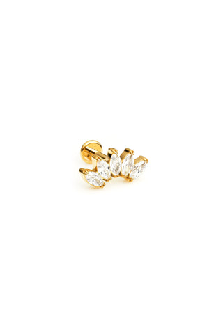 Gold Titanium Marquise Gem Cluster Flat Back Stud Earring