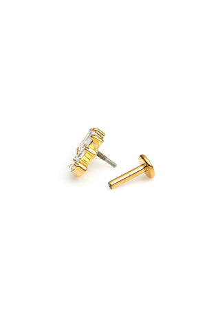Gold Titanium Marquise Gem Cluster Flat Back Stud Earring