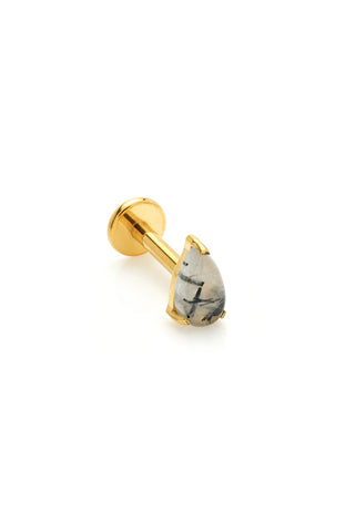 Gold Titanium Black Rutilated Quartz Tear Drop Flat Back Stud