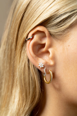 Iris Gold Titanium Flower Flat Back Stud Earrings - White