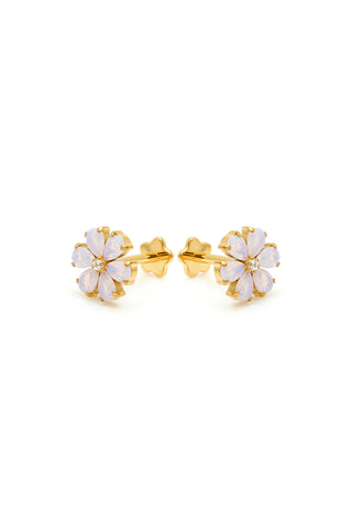 Iris Gold Titanium Flower Flat Back Studs - Pink