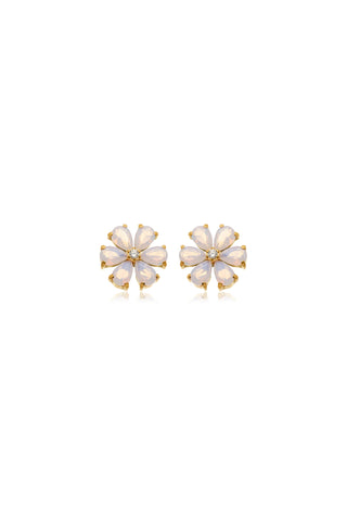 Iris Gold Titanium Flower Flat Back Studs - Pink