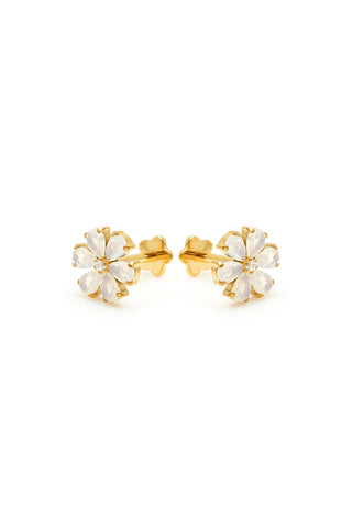Iris Gold Titanium Flower Flat Back Studs - White