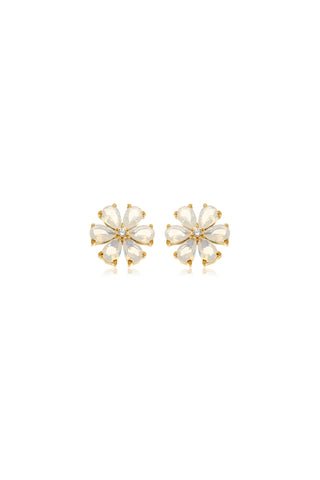 Iris Gold Titanium Flower Flat Back Studs - White