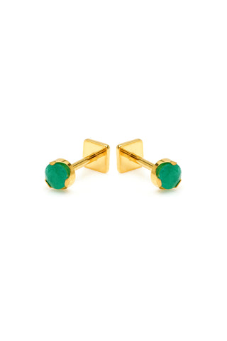 Kira Gold Titanium Green Agate Flat Back Studs
