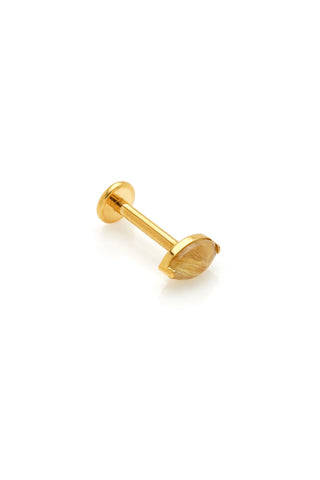 Gold Titanium Threadless Flatback Stud Earring with Gold Rutilated Quartz Oval