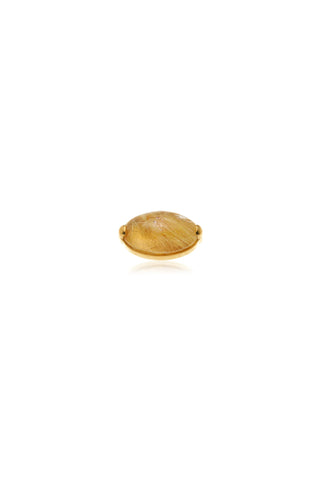 Gold Titanium Threadless Flatback Stud Earring with Gold Rutilated Quartz Oval