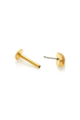 Gold Titanium Threadless Flatback Stud Earring with Gold Rutilated Quartz Oval
