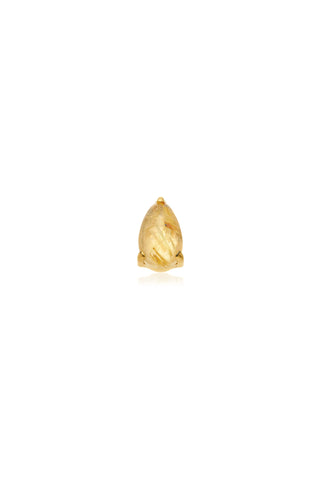Gold Titanium Threadless Flatback Stud Earring with Gold Rutilated Quartz Tear Drop