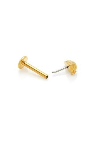 Gold Titanium Threadless Flatback Stud Earring with Gold Rutilated Quartz Tear Drop