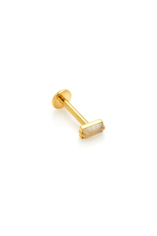 Gold Titanium Threadless Flat Back Stud Earring with Rutilated Gold Quartz Baguette