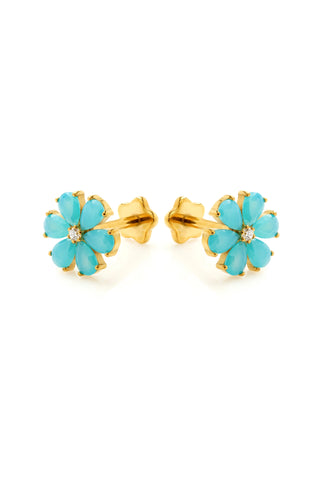 Gold Titanium Threadless Opal Flower Flat Back Stud Earrings - Blue