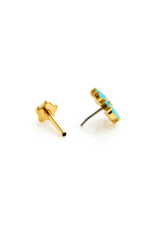 Gold Titanium Threadless Opal Flower Flat Back Stud Earrings - Blue