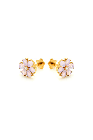 Gold Titanium Threadless Opal Flower Flat Back Stud Earrings - Pink