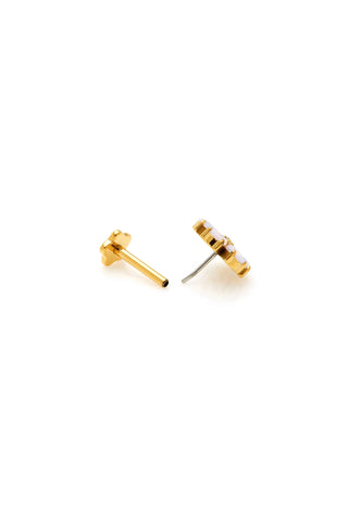 Gold Titanium Threadless Opal Flower Flat Back Stud Earrings - Pink