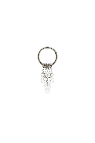 Platinum Titanium Seamless Hoop Earring with Hanging Teardrop Gems