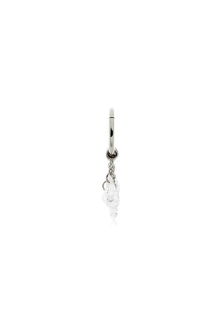 Platinum Titanium Seamless Hoop Earring with Hanging Teardrop Gems