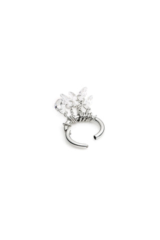 Platinum Titanium Seamless Hoop Earring with Hanging Teardrop Gems