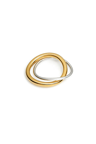 Gold & Platinum Titanium Mixed Metal Double Interlocking Ring