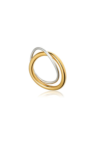 Gold & Platinum Titanium Mixed Metal Double Interlocking Ring