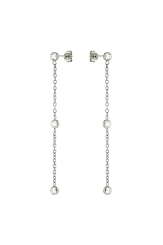 Platinum Titanium Stud Earrings with Hanging Gems