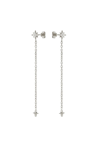 Platinum Titanium North Star Stud Earrings with Hanging Star Charm