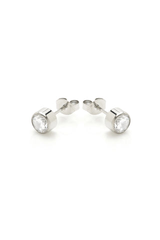Platinum Titanium Moissanite Bezel Gem Stud Earrings