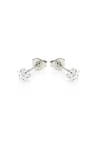 Platinum Titanium Jewelled Star Stud Earrings