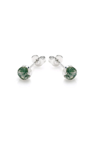 Platinum Titanium Moss Agate Stud Earrings