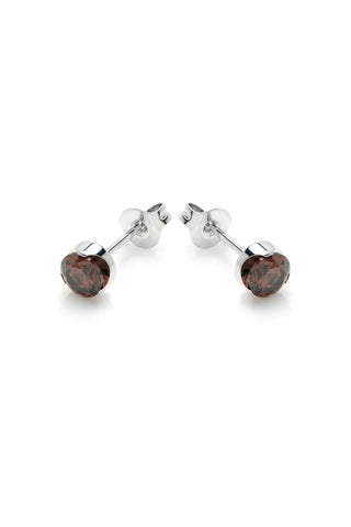 Platinum Titanium Smoky Quartz Stud Earrings