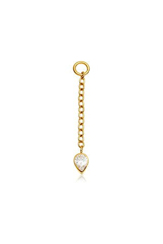 Gold Titanium Chain Earring Charm with Teardrop Gem