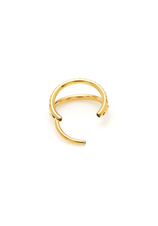 Gold Titanium Double Band Jewelled Hoop Earrings