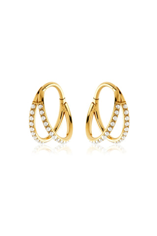 Gold Titanium Double Band Pearl Hoop Earrings