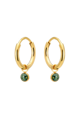 Gold Titanium Hoop Earrings with Hanging Moss Agate Charms