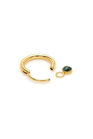 Gold Titanium Hoop Earrings with Hanging Moss Agate Charms